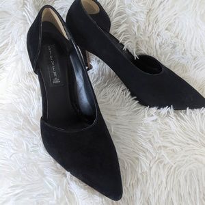 Black suede pumps